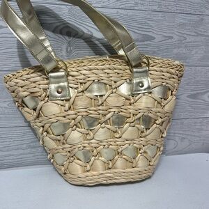 Gold and Tan Woven Tote Bag